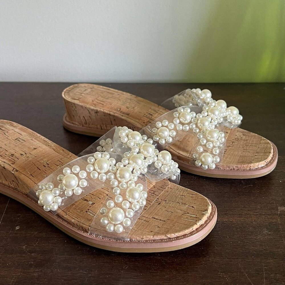 Anne Klein Cream Pearl Slide Sandals